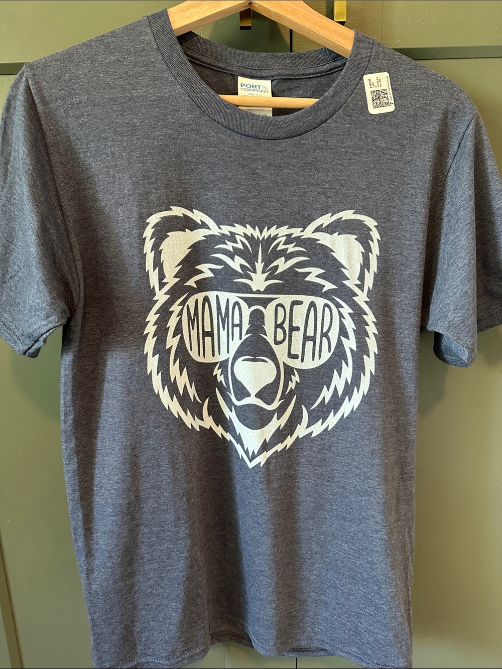 Port and Company Heather Charcoal 'Mama Bear' Graphic Tee in White Print